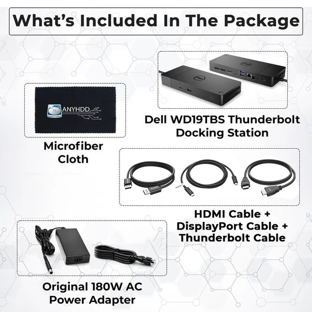 Alt view image 2 of 7 - Dell WD19TBS Thunderbolt Dock Bundle - 4K Display, Dell Docking Station Dual Monitor with 180W Adapter, HDMI, DisplayPort, Thunderbolt Cable - Laptop & Computer Docking Station