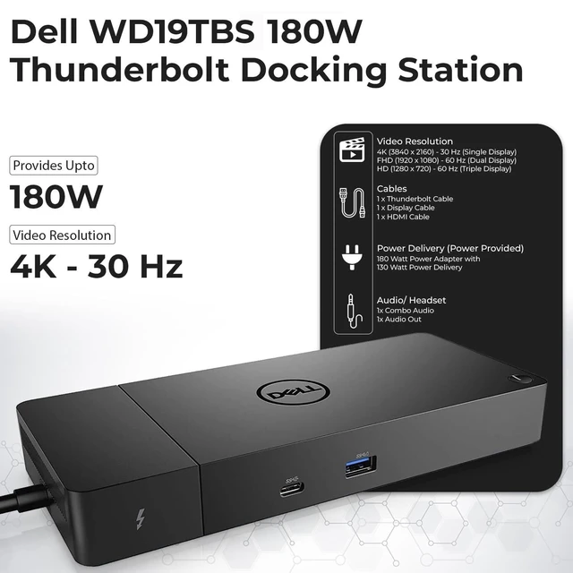 Alt view image 3 of 7 - Dell WD19TBS Thunderbolt Dock Bundle - 4K Display, Dell Docking Station Dual Monitor with 180W Adapter, HDMI, DisplayPort, Thunderbolt Cable - Laptop & Computer Docking Station