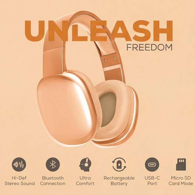 Alt view image 3 of 7 - Wireless Over Ear Bluetooth Headphones with Microphone - Wireless Headset -Noise Reduction - Bluetooth, Wired,Built in Micro SD for Travel, Home, Work TV,PC,Gaming,Cellphone (Orange)