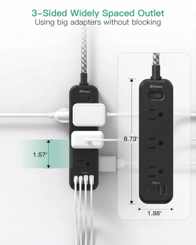 Alt view image 7 of 7 - Extension Cord with Multiple Outlets 15FT, 13-in-1 Long Power Strip 9 AC & 4 USB Ports (2 USB C), Surge Protector with 900J, 3-Sided Desktop Charging Station for Home Office College Dorm, Black