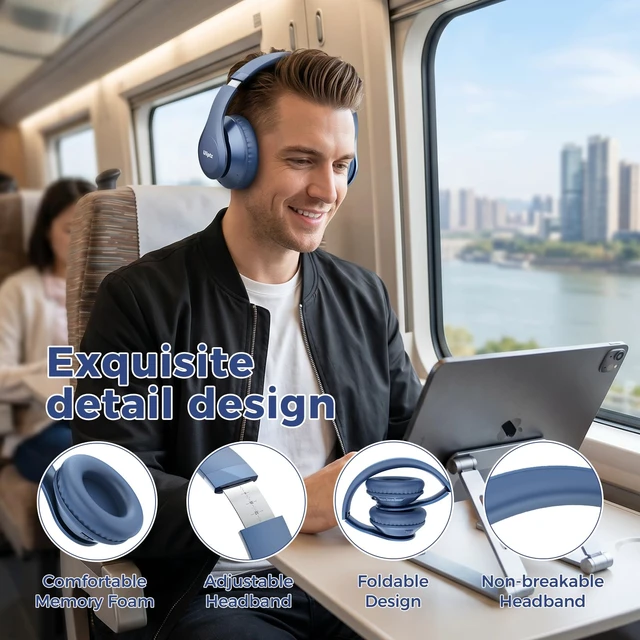 Alt view image 4 of 7 - Bluetooth Headphones Over Ear, Wireless HiFi Stereo Foldable Headset 65H Playtime, Bluetooth 6.0, 6 EQ Modes, Built-in Mic, Deep Bass Stereo, Lightweight Design for Home, Office, Travel & PC