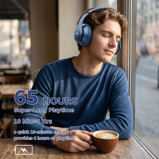 Alt view image 3 of 7 - Bluetooth Headphones Over Ear, Wireless HiFi Stereo Foldable Headset 65H Playtime, Bluetooth 6.0, 6 EQ Modes, Built-in Mic, Deep Bass Stereo, Lightweight Design for Home, Office, Travel & PC