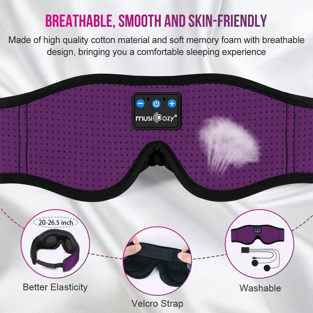 Alt view image 3 of 6 - 3D Sleep Headphones Bluetooth 5.4 Breathable Sleep Eye Mask Cooling Fabric Lining with Blackout Design for Side Sleeper, HD Stereo Sound, 14 Hours Playtime for Sleep, Travel, Relaxation