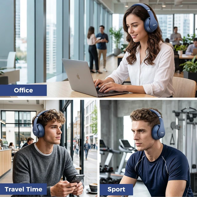 Alt view image 7 of 7 - Bluetooth Headphones Over Ear, Wireless HiFi Stereo Foldable Headset 65H Playtime, Bluetooth 6.0, 6 EQ Modes, Built-in Mic, Deep Bass Stereo, Lightweight Design for Home, Office, Travel & PC