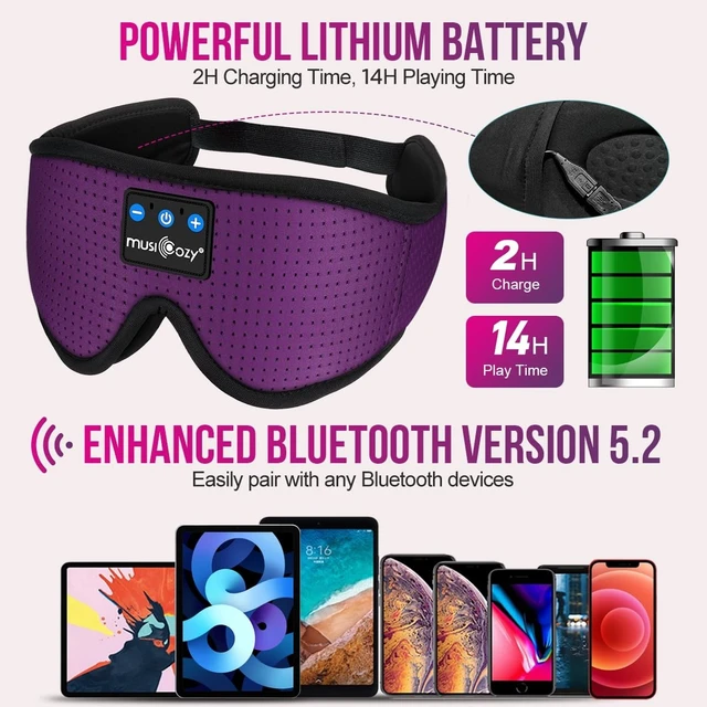 Alt view image 4 of 6 - 3D Sleep Headphones Bluetooth 5.4 Breathable Sleep Eye Mask Cooling Fabric Lining with Blackout Design for Side Sleeper, HD Stereo Sound, 14 Hours Playtime for Sleep, Travel, Relaxation
