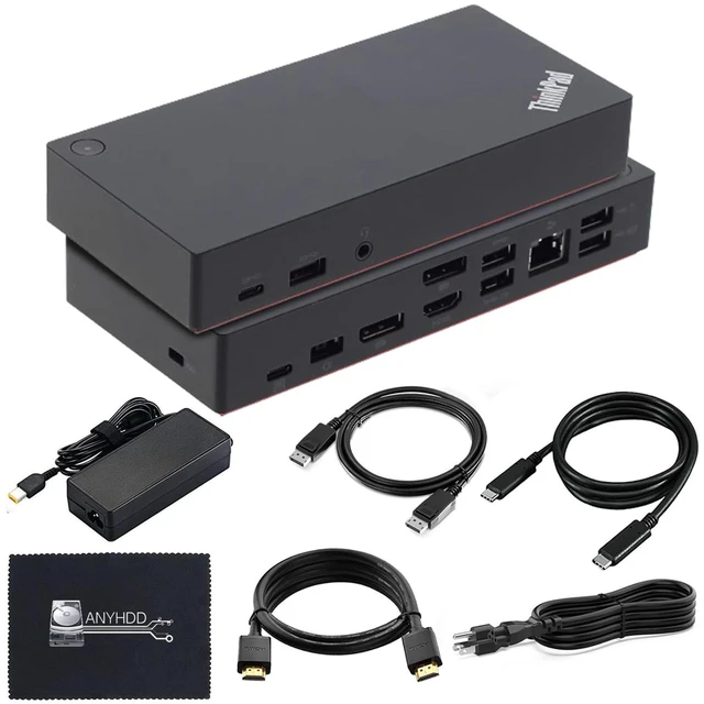Main image of 40AS0090US Lenovo Thinkpad Docking Station Gen 2-, Lenovo Docking Station for Laptop with 90W Adapter, HDMI, USB-C, DisplayPort Cables & Cloth - Universal Thunderbolt 3 Dock