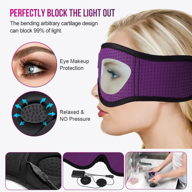 Alt view image 5 of 6 - 3D Sleep Headphones Bluetooth 5.4 Breathable Sleep Eye Mask Cooling Fabric Lining with Blackout Design for Side Sleeper, HD Stereo Sound, 14 Hours Playtime for Sleep, Travel, Relaxation