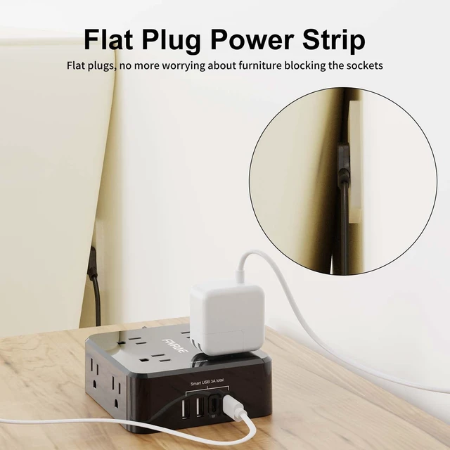 Alt view image 5 of 7 - 10Ft Extension Cord with Multiple Outlets, 8 Outlets and 4 USB Ports 10 Feet Flat Plug Long Cord Surge Protector Power Strip for Home Office, College Dorm Room Essentials, ETL Listed, Black