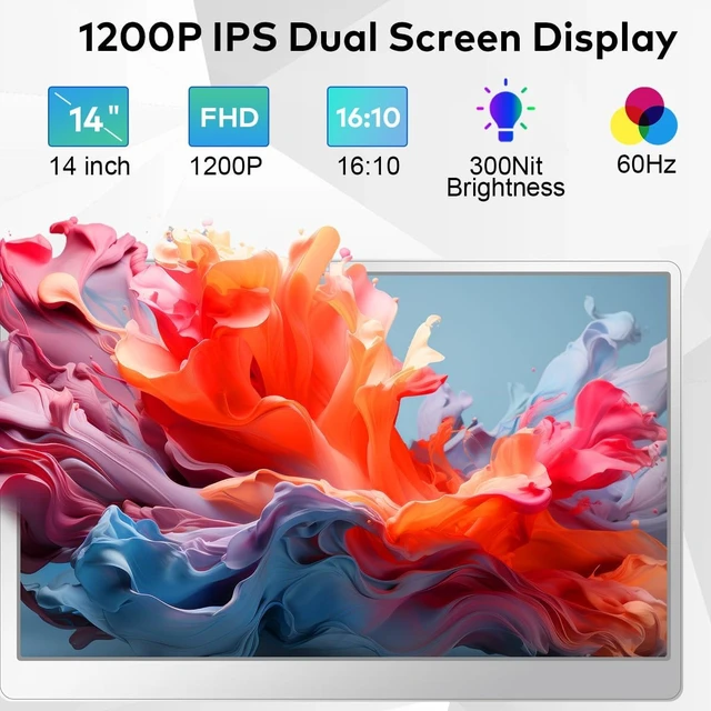 Alt view image 2 of 7 - 14" Laptop Screen Extender, FHD IPS Triple Screen Monitor Extender FHD 1200P IPS Dual Screen for Laptops 12-16.5", USB-C/HDMI, Plug & Play, Extra Screen Portable Monitors for Windows/Mac