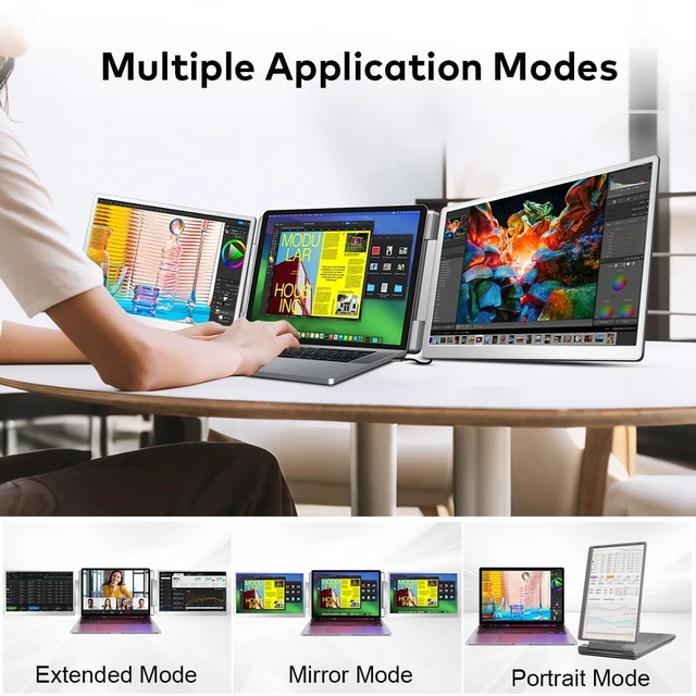 Alt view image 4 of 7 - 14" Laptop Screen Extender, FHD IPS Triple Screen Monitor Extender FHD 1200P IPS Dual Screen for Laptops 12-16.5", USB-C/HDMI, Plug & Play, Extra Screen Portable Monitors for Windows/Mac