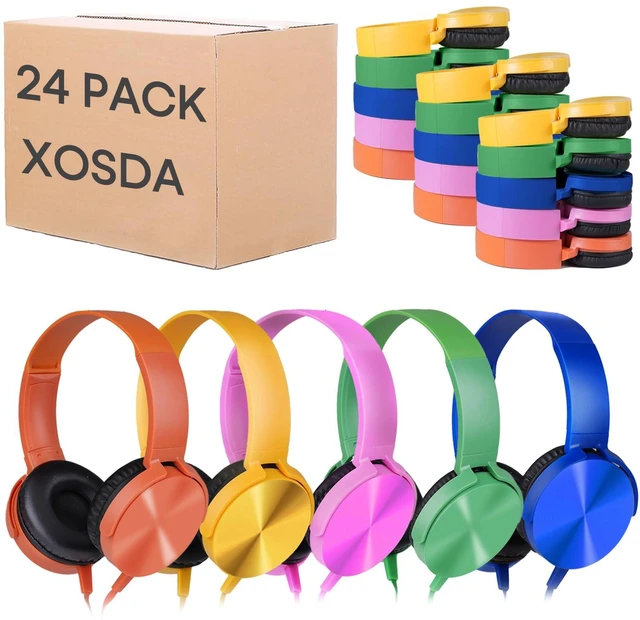 Main image of Bulk Headphones for Classroom 24 Pack,Wholesale School Multi Colored Durable Wired Headset for Students,Kids,Children Toddler Teen Boys Girls and Adult(LS450,24 Mixed)