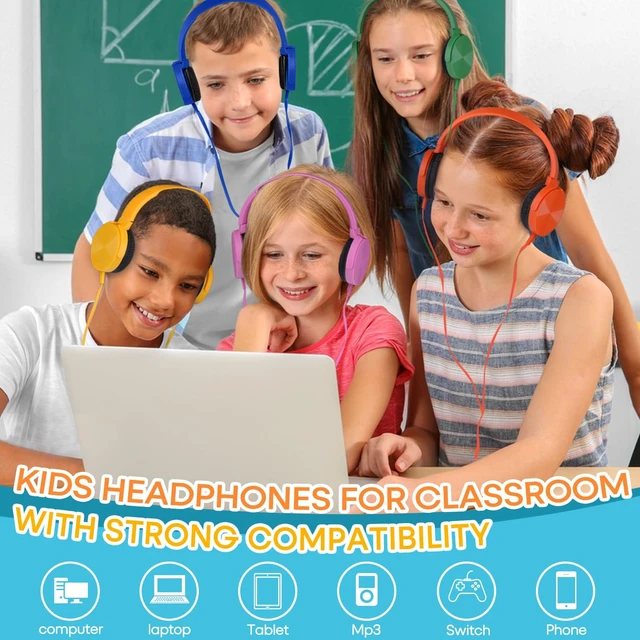 Alt view image 4 of 7 - Bulk Headphones for Classroom 24 Pack,Wholesale School Multi Colored Durable Wired Headset for Students,Kids,Children Toddler Teen Boys Girls and Adult(LS450,24 Mixed)