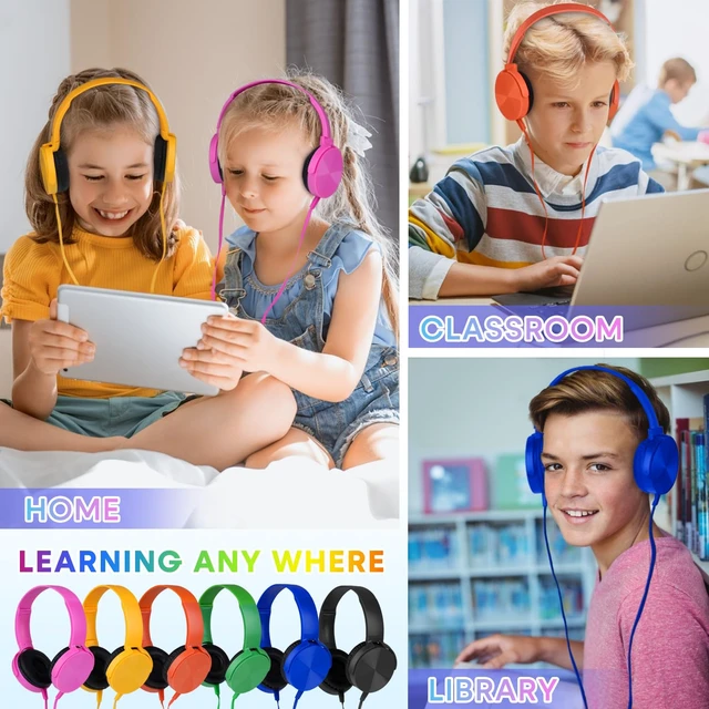 Alt view image 7 of 7 - Bulk Headphones for Classroom 24 Pack,Wholesale School Multi Colored Durable Wired Headset for Students,Kids,Children Toddler Teen Boys Girls and Adult(LS450,24 Mixed)