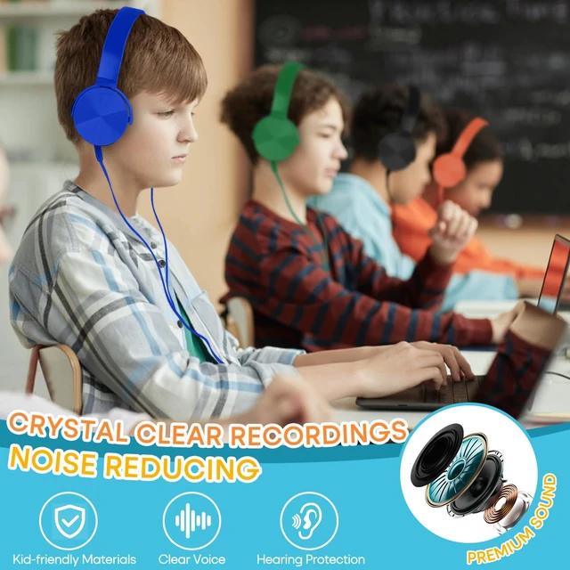Alt view image 5 of 7 - Bulk Headphones for Classroom 24 Pack,Wholesale School Multi Colored Durable Wired Headset for Students,Kids,Children Toddler Teen Boys Girls and Adult(LS450,24 Mixed)