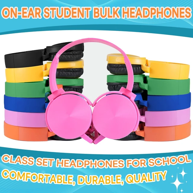 Alt view image 6 of 7 - Bulk Headphones for Classroom 24 Pack,Wholesale School Multi Colored Durable Wired Headset for Students,Kids,Children Toddler Teen Boys Girls and Adult(LS450,24 Mixed)