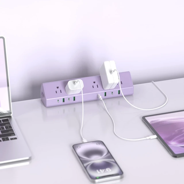Alt view image 3 of 5 - Desk Clamp Power Strip USB C 45W,Surge Protector,Purple 4 USB-C,Edge Mount,1875W Extension Cord,15A Switch,ETL Listed,Office,Gaming,Dorm