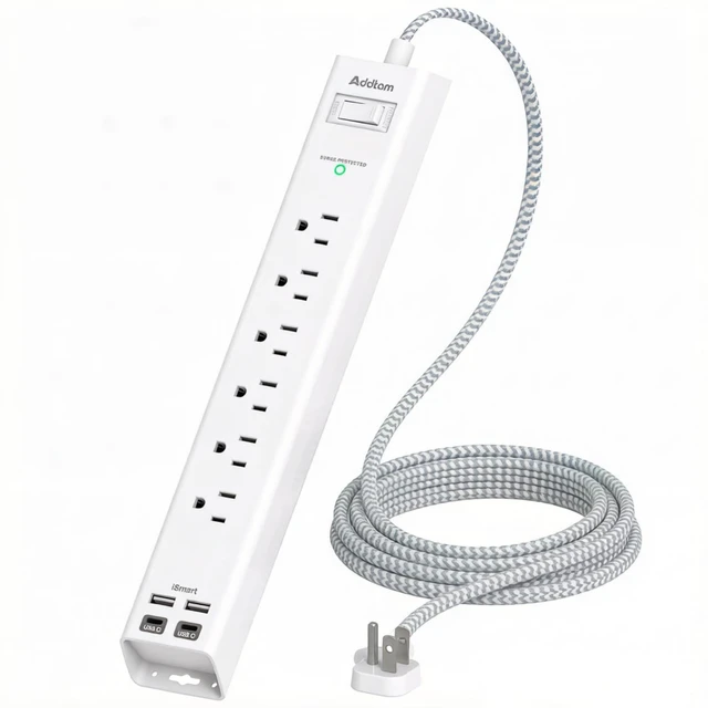 Main image of Power Strip Surge Protector - 2ft Short Extension Cord with 6 Outlets and 4 USB Ports (2 USB C), Ultra Flat Plug Wall Mount, Compact Charging Station for Travel Office Home