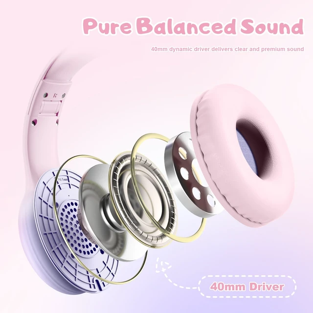 Alt view image 6 of 7 - USB Type C Kids Headphones, Wired Headphones for Kids with Microphone 85/94dB Volume Limit, Stereo Sound Portable Over Ear Headphones for School/Travel/Tablet/iPad, Gradient Pink