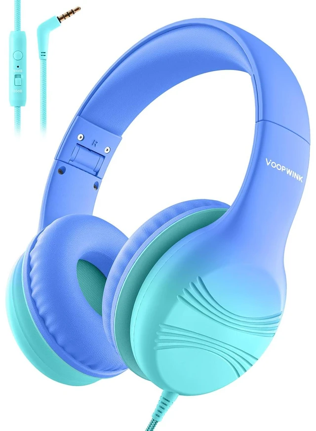 Main image of Kids Headphones, Wired Headphones for Kids with Microphone 85/94dB Volume Limit, Stereo Sound Portable Over Ear Headphones for School/Travel/Tablet/iPad, Gradient Blue