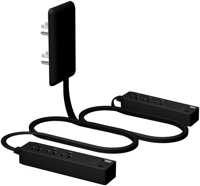 Main image of Outlet Extender with 3 Receptacles, 2 Power Strip, USB-A & USB-C ETL Listed, 3ft Cord, 1625W, Matte Black, 3-Outlet Power Strip, Wall Plate Plug With Cord Extender