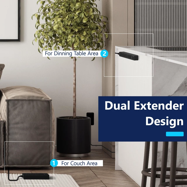 Alt view image 5 of 7 - Outlet Extender with 3 Receptacles, 2 Power Strip, USB-A & USB-C ETL Listed, 3ft Cord, 1625W, Matte Black, 3-Outlet Power Strip, Wall Plate Plug With Cord Extender