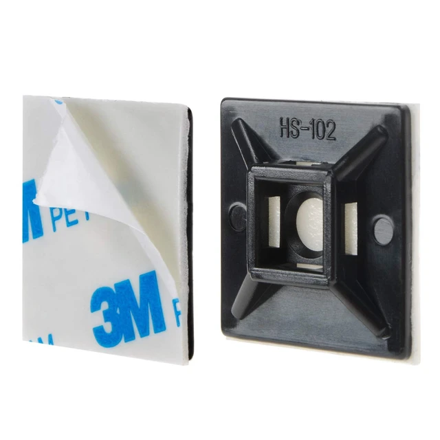 Alt view image 2 of 6 - 100 PCS 1.1" Black Self Adhesive Cable Zip Tie Mounts Wire Cable Clips Holders Management Anchors Organizer Holders Squares(HS-102) (Pack of 2)