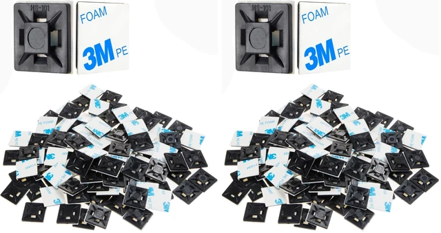 Main image of 100 PCS 1.1" Black Self Adhesive Cable Zip Tie Mounts Wire Cable Clips Holders Management Anchors Organizer Holders Squares(HS-102) (Pack of 2)