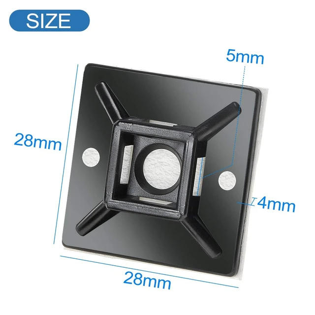 Alt view image 3 of 6 - 100 PCS 1.1" Black Self Adhesive Cable Zip Tie Mounts Wire Cable Clips Holders Management Anchors Organizer Holders Squares(HS-102) (Pack of 2)