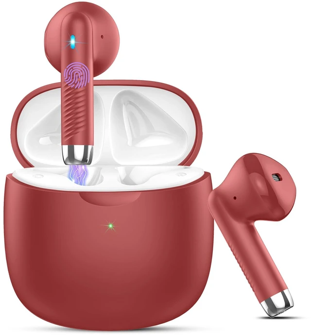 Main image of Wireless Earbuds, Bluetooth 5.4 Headphones in Ear with Noise Cancelling Mic, Bluetooth Earbuds Stereo Bass, IP7 Waterproof Sports Earphones, 32H Playtime USB C Charging Ear Buds Red for Android iOS