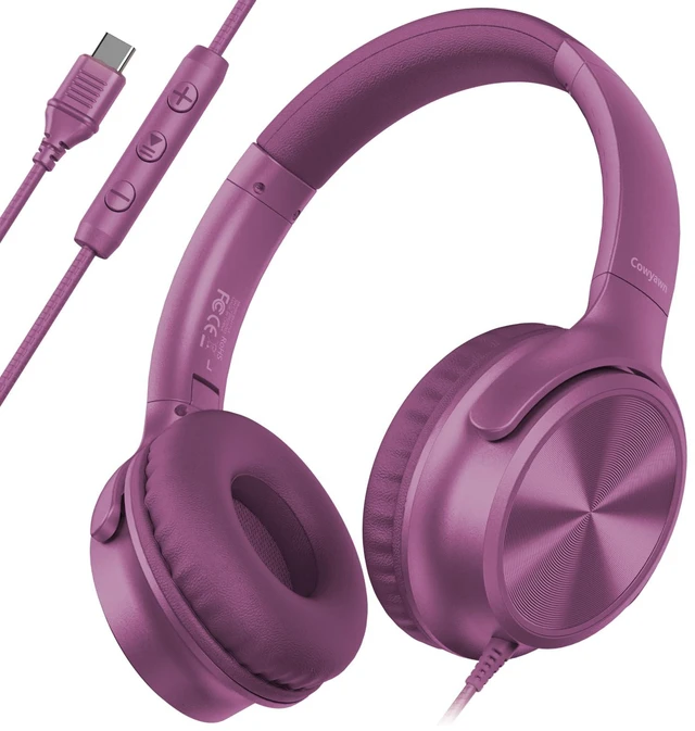 Main image of USB C Headphones Wired, Over Ear USB C Wired Headphones with Microphone, Volume Control, HD Stereo Sound, Foldable USB Type C Headphone for Adult/Teens/Laptop/Computer/iPhone 15/16/17, Voilet