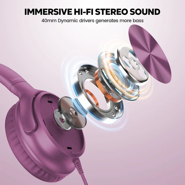Alt view image 2 of 7 - USB C Headphones Wired, Over Ear USB C Wired Headphones with Microphone, Volume Control, HD Stereo Sound, Foldable USB Type C Headphone for Adult/Teens/Laptop/Computer/iPhone 15/16/17, Voilet