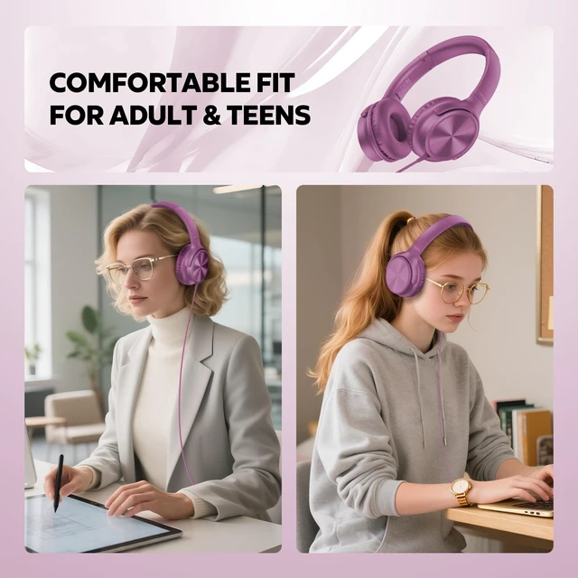 Alt view image 4 of 7 - USB C Headphones Wired, Over Ear USB C Wired Headphones with Microphone, Volume Control, HD Stereo Sound, Foldable USB Type C Headphone for Adult/Teens/Laptop/Computer/iPhone 15/16/17, Voilet