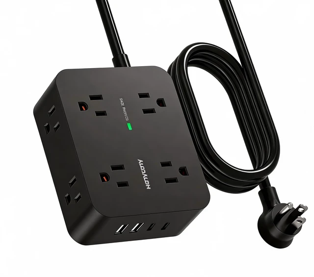 Main image of Power Strip Surge Protector, Extension Cord with 8 Widely Spaced AC Outlets 4 USB Ports (2 USB C), 5 Ft Heavy Duty Round Power Cord, 1080 Joules, Wall Mount Charging Station for Home Office Desk