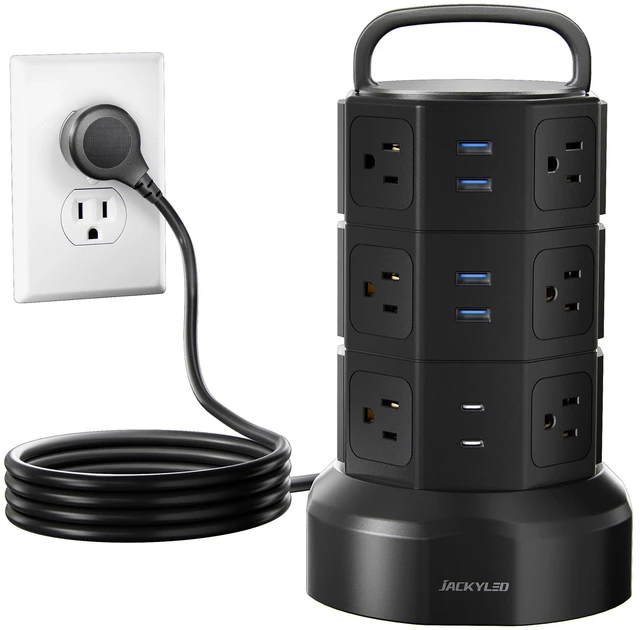 Main image of Power Strip Tower Surge Protector, 12 AC 6 USB (2 USB C), 1050J 6.5Ft Retractable Extension Cord with Multiple Outlets, 1625W/13A Outlet Extender, USB Charging Station for Home Office Dorm