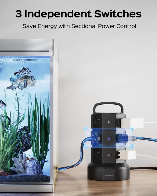 Alt view image 4 of 7 - Power Strip Tower Surge Protector, 12 AC 6 USB (2 USB C), 1050J 6.5Ft Retractable Extension Cord with Multiple Outlets, 1625W/13A Outlet Extender, USB Charging Station for Home Office Dorm
