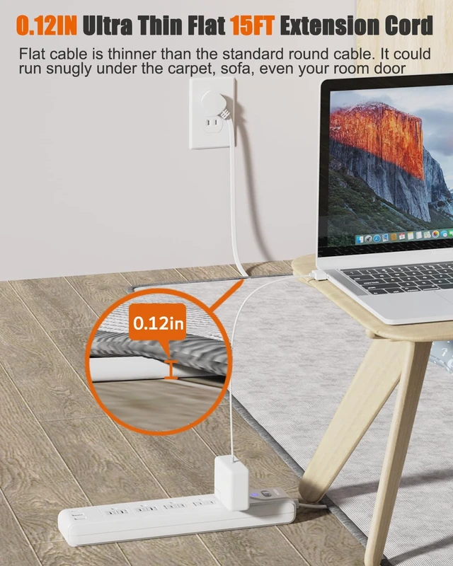 Alt view image 6 of 7 - 2 Prong Power Strip, 2 Prong to 3 Prong Outlet Adapter, 15ft Cord Polarized Plug, 1680J Two Prong Surge Protector, 5 AC Outlets & 3 USB, Wall Mountable, Ideal for Non-Grounded Outlets