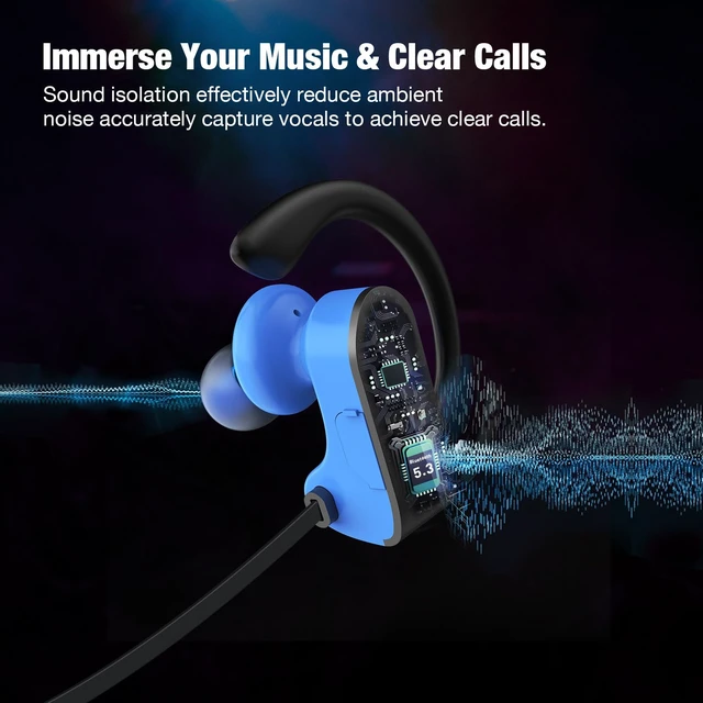 Alt view image 4 of 7 - Bluetooth Headphones, Wireless Headphones 16H Playtime Wireless Earbuds with Mic Stereo in-Ear Earphones, IPX7 Waterproof Sports Headphone Sound Isolation Headsets for Running, Workout Blue