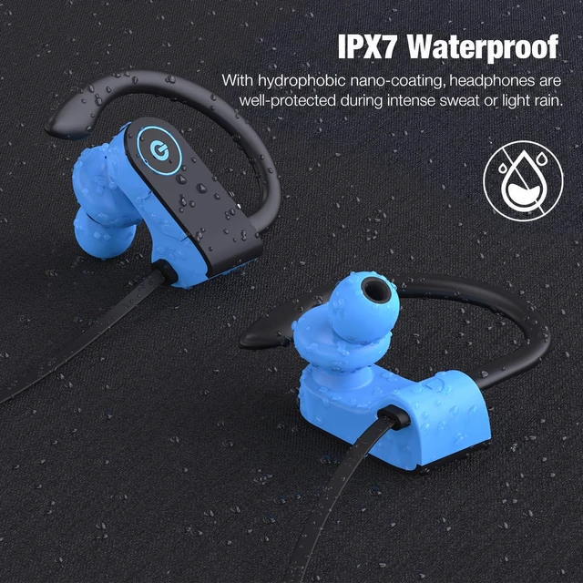Alt view image 5 of 7 - Bluetooth Headphones, Wireless Headphones 16H Playtime Wireless Earbuds with Mic Stereo in-Ear Earphones, IPX7 Waterproof Sports Headphone Sound Isolation Headsets for Running, Workout Blue