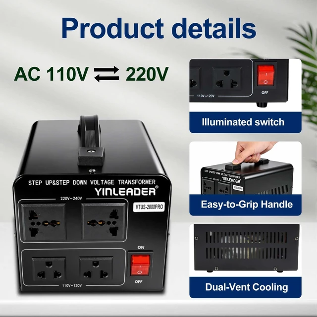 Alt view image 6 of 7 - 2000W PRO 110V to 220V Voltage Converter Step Up/Down Transformer 110-120V/220-240V for 220/230/240V Global Appliances use in US