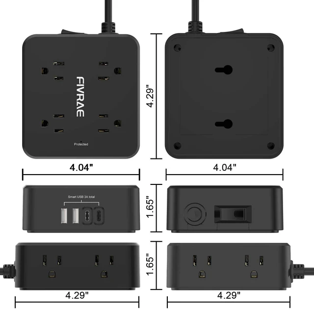 Alt view image 7 of 7 - 10Ft Extension Cord with Multiple Outlets, 8 Outlets and 4 USB Ports 10 Feet Flat Plug Long Cord Surge Protector Power Strip for Home Office, College Dorm Room Essentials, ETL Listed, Black