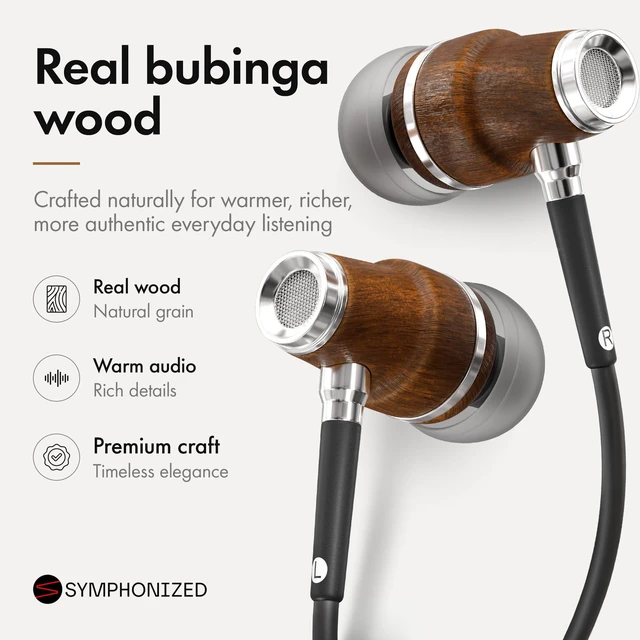 Alt view image 2 of 7 - Premium Wooden Wired Earbuds with Microphone (Lightning) Compatible with iPhone 14, 13, 12, 11 (Pro, Max), SE, X, XS, XR, 8, 7, 6, 5 / iPad 9 & earlier, and other Lightning devices