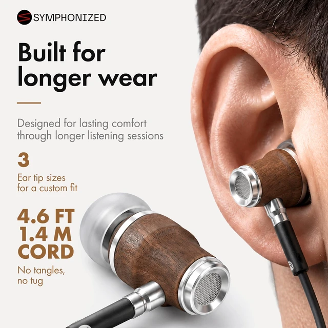 Alt view image 5 of 7 - Premium Wooden Wired Earbuds with Microphone (Lightning) Compatible with iPhone 14, 13, 12, 11 (Pro, Max), SE, X, XS, XR, 8, 7, 6, 5 / iPad 9 & earlier, and other Lightning devices