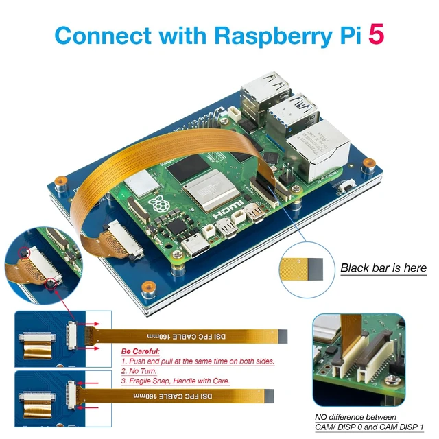 Alt view image 5 of 7 - 5 Inch Touchscreen IPS MIPI DSI Display Compatible with Raspberry Pi 5/4/3, 800x480 Pixel Capacitive Screen Driver-Free Interface