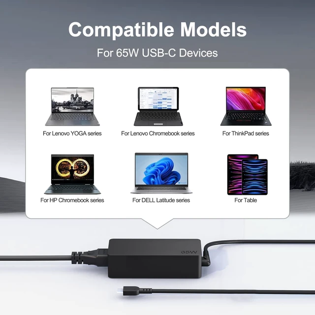 Alt view image 4 of 7 - Replacement for Lenovo Laptop Charger 65W USB C Laptop Charger Compatible with Lenovo Chromebook Thinkpad Yoga Power Adapter,14FT