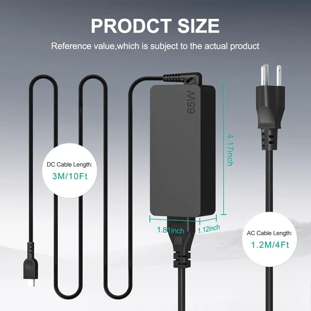 Alt view image 5 of 7 - Replacement for Lenovo Laptop Charger 65W USB C Laptop Charger Compatible with Lenovo Chromebook Thinkpad Yoga Power Adapter,14FT