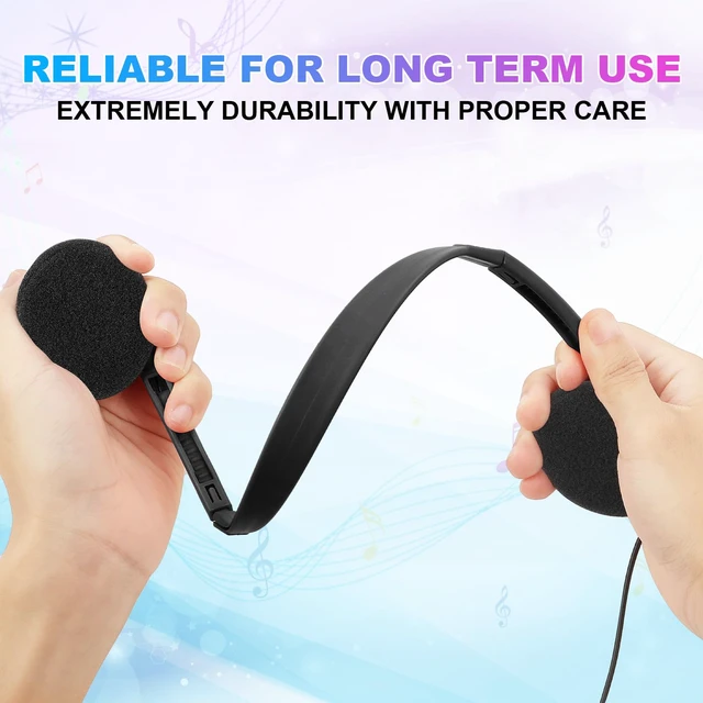 Alt view image 5 of 7 - Bulk Headphones 100 Pack for Kids School Classroom, Wholesale Wired Adjustable On Ear Earphones Class Set for Students Children Toddler Teens Boys Girls and Adult (HY103, 100 Black)
