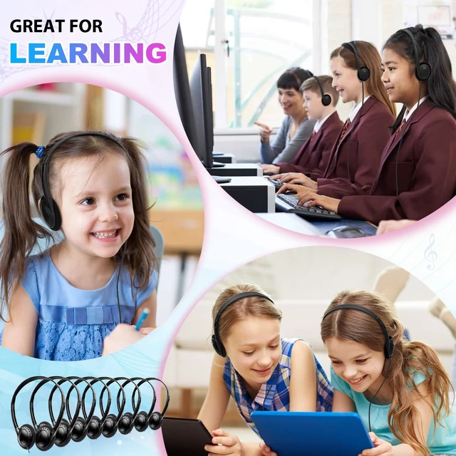 Alt view image 6 of 7 - Bulk Headphones 100 Pack for Kids School Classroom, Wholesale Wired Adjustable On Ear Earphones Class Set for Students Children Toddler Teens Boys Girls and Adult (HY103, 100 Black)