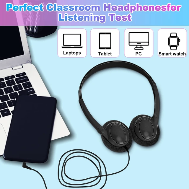 Alt view image 7 of 7 - Bulk Headphones 100 Pack for Kids School Classroom, Wholesale Wired Adjustable On Ear Earphones Class Set for Students Children Toddler Teens Boys Girls and Adult (HY103, 100 Black)