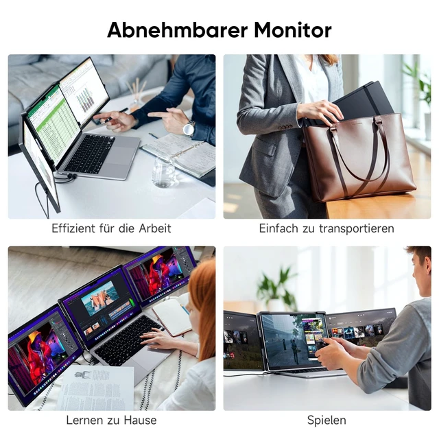Alt view image 7 of 7 - 14.1" Triple Laptop Screen Extender with Case for 14-17" Laptops IPS Display Fits 14"-17" Laptops, Type-C & USB, Plug & Play Portable Screen Extender for Mac, Windows, Chrome OS, Switch
