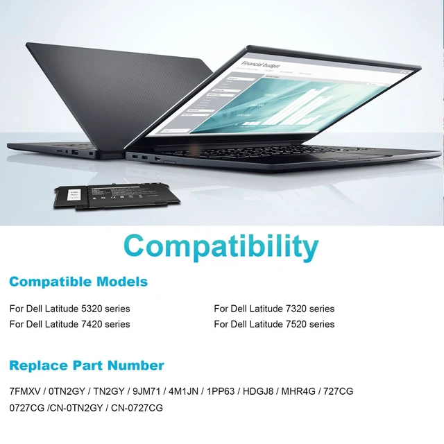 Alt view image 6 of 7 - 7FMXV Battery Replacement for Dell Latitude 5320 7320 7420 7520 Series TN2GY 0TN2GY 9JM71 4M1JN 1PP63 727CG HDGJ8 MHR4G CN-0727CG CN-0TN2GY